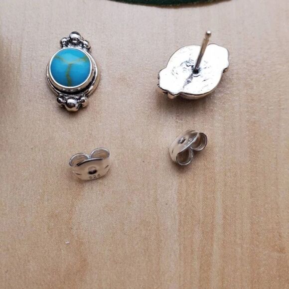 Turquoise Earring Studs Southwestern Dainty Silver Earrings - Picture 4 of 6